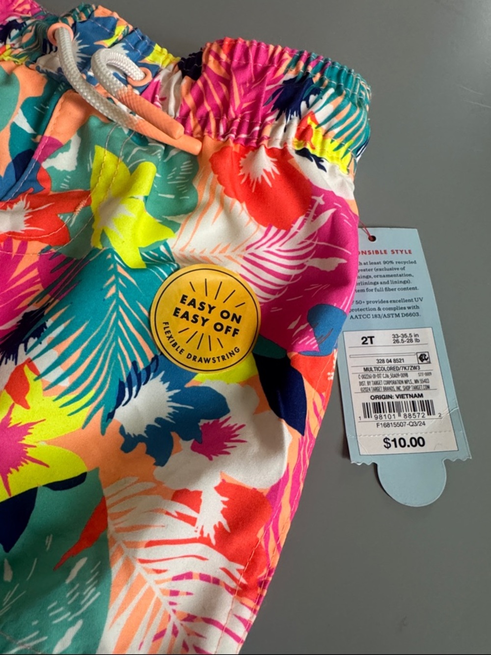 Cat & Jack Kids Neon Tropical Swim Trunks - Pink, Yellow, Teal - Picture 2 of 2